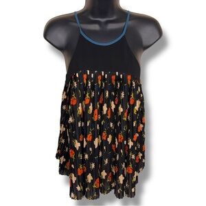 Small Cooperative Pleated Floral Flowy Tank Top Womens Black Red Stretch